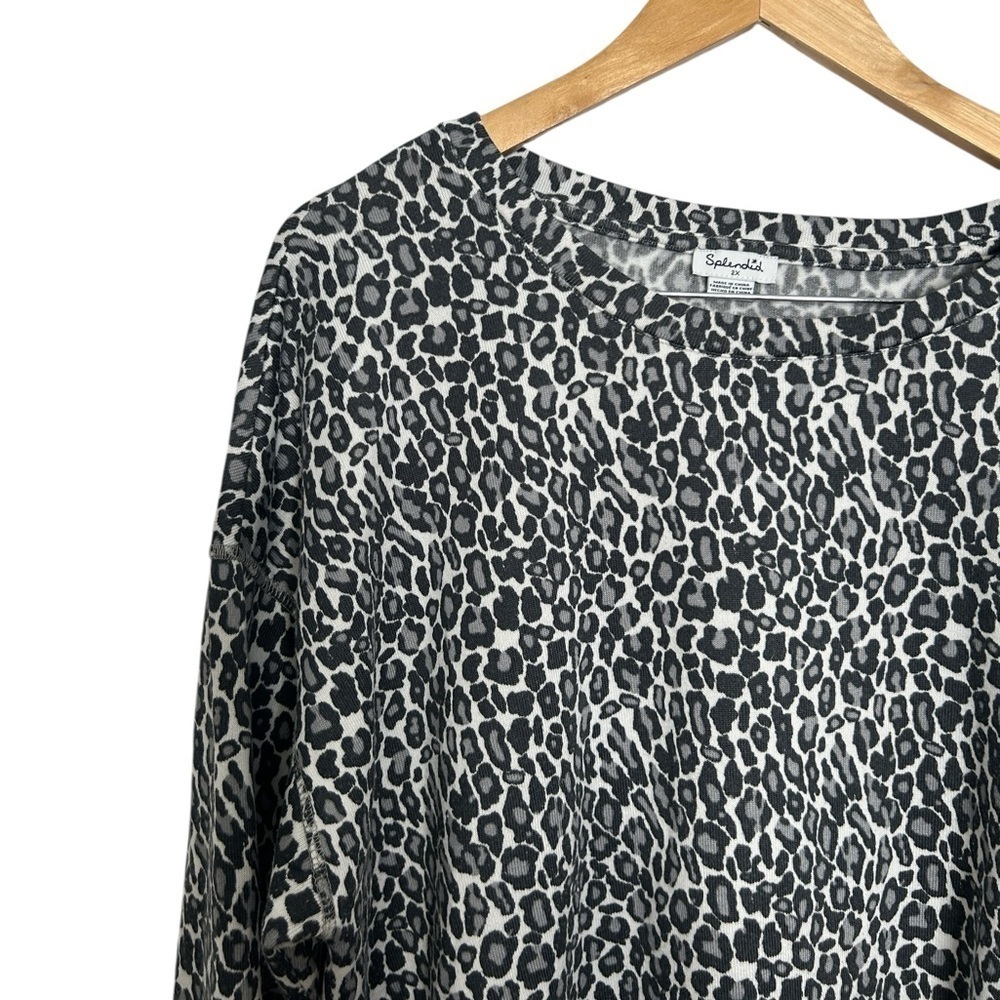 Splendid Long Sleeve Lounge Soft Sweater Top Leopard Print Plus Size 2X - Picture 7 of 7
